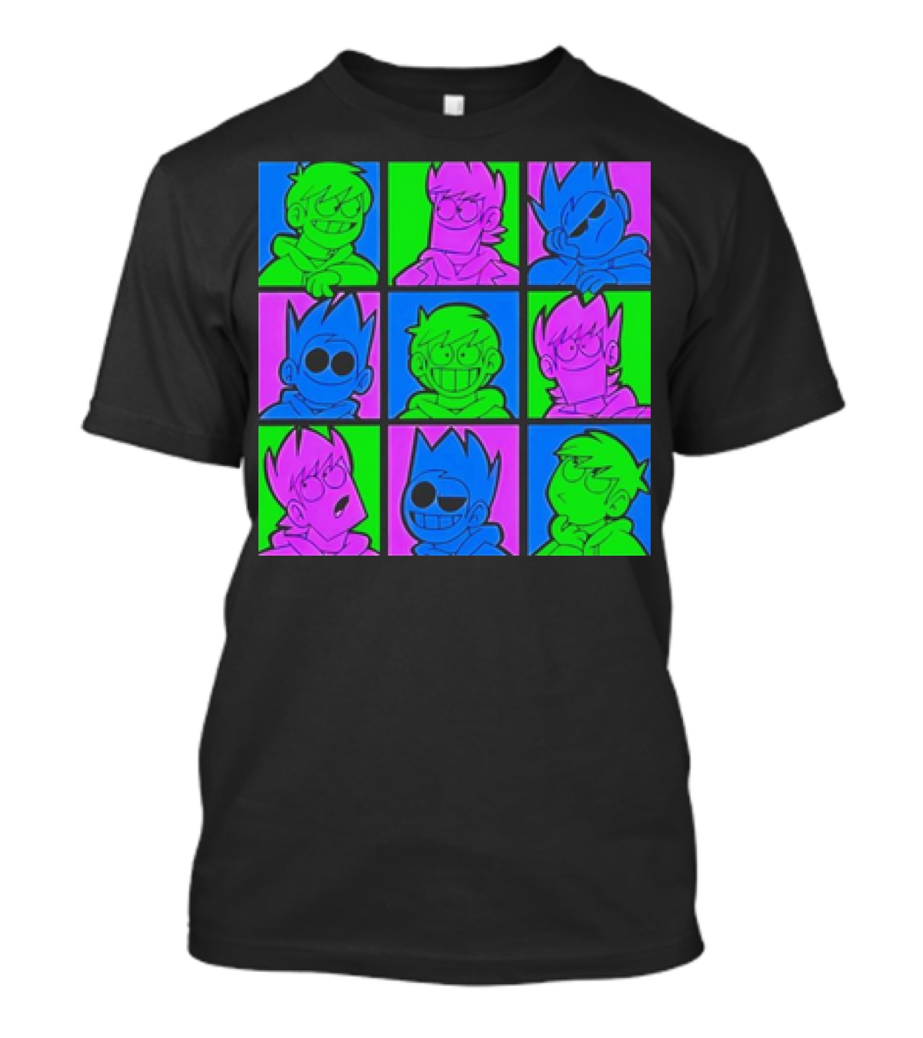 Eddsworld Sharkrobot Colorful Cartoon Characters 9-Panel Grid Pop T-Shirt