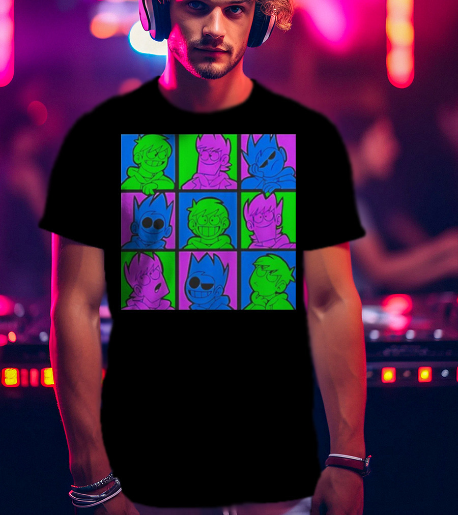 Eddsworld Sharkrobot Colorful Cartoon Characters 9-Panel Grid Pop T-Shirt