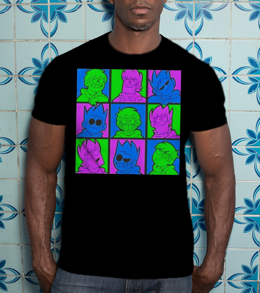 Eddsworld Sharkrobot Colorful Cartoon Characters 9-Panel Grid Pop T-Shirt