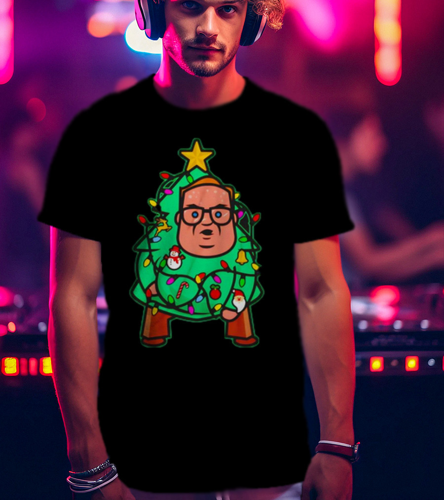 Foley Christmas Tree Lights Cartoon Character With Star And Decorated Ornaments T-Shirt