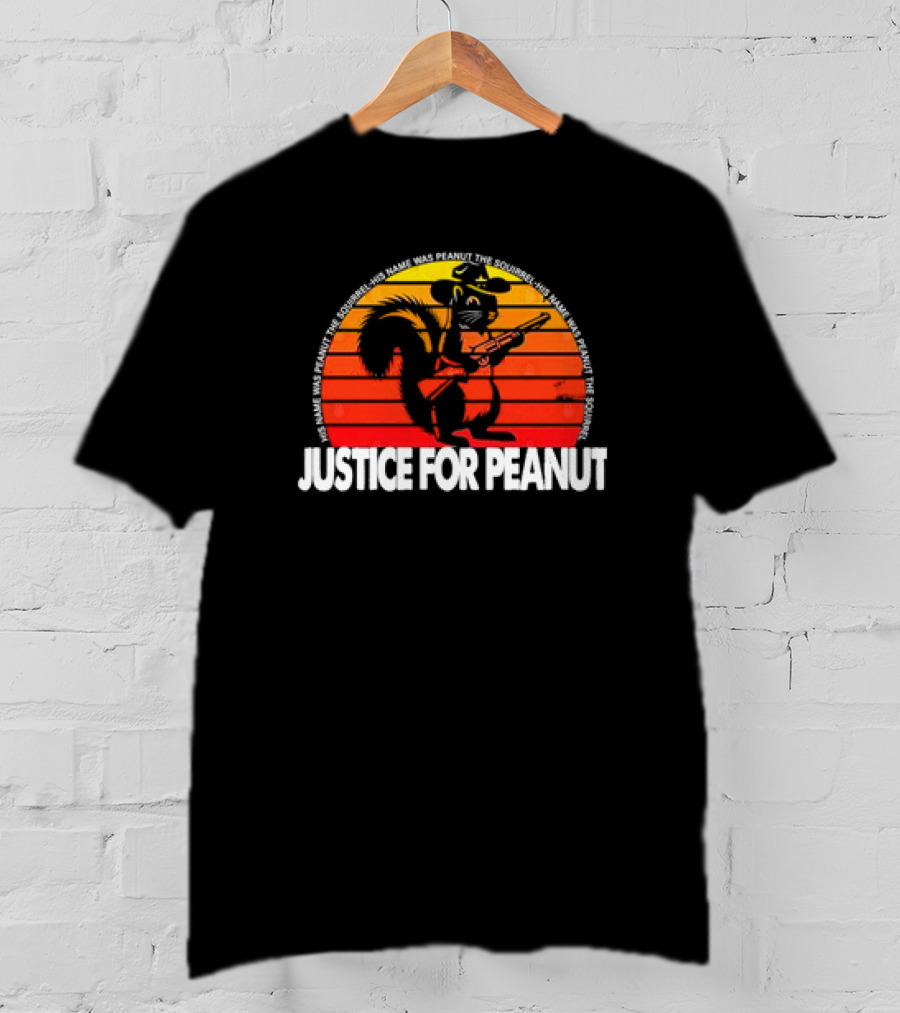 Justice For Peanut His Name Was Peanut The Squirrel Retro Sunset Squirrel With Hat And Gun T-Shirt