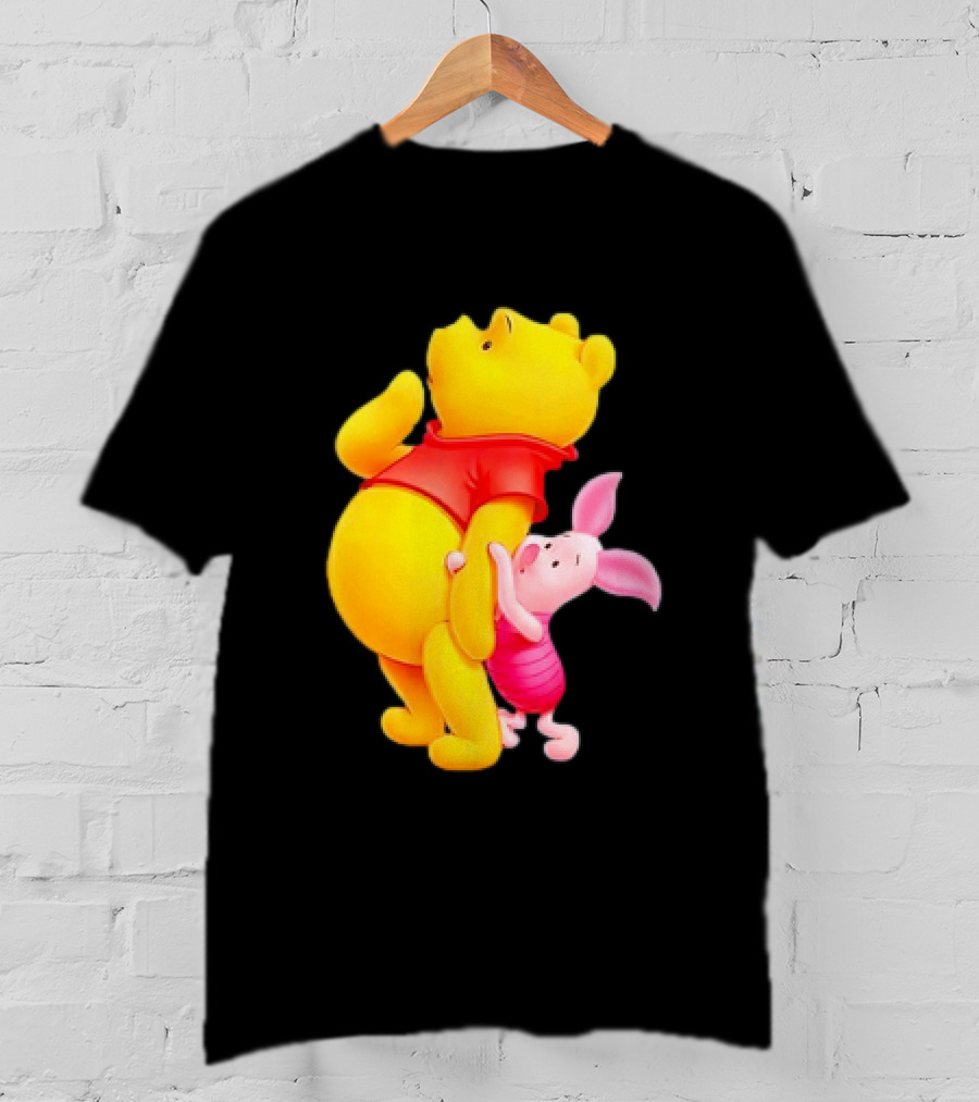 Winnie The Pooh And Piglet Best Friends Forever Hugging Playful Moment T-Shirt