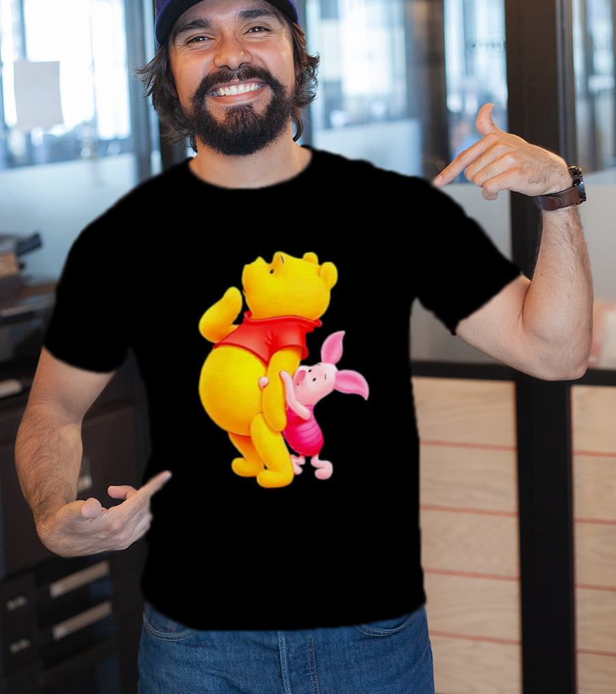 Winnie The Pooh And Piglet Best Friends Forever Hugging Playful Moment T-Shirt