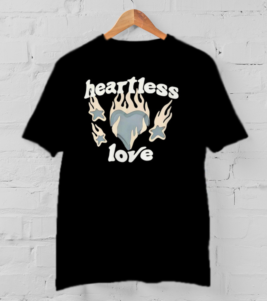 Heartless Love Flaming Heart And Stars T-Shirt