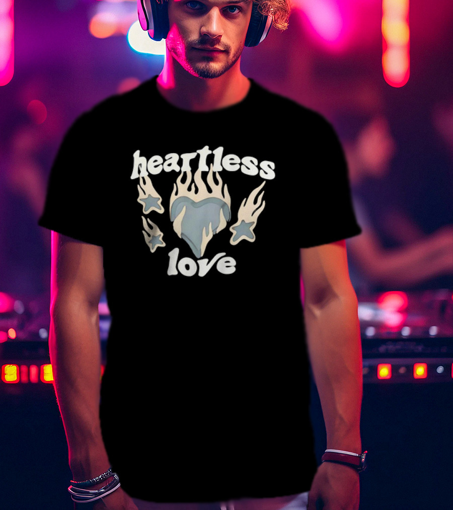 Heartless Love Flaming Heart And Stars T-Shirt