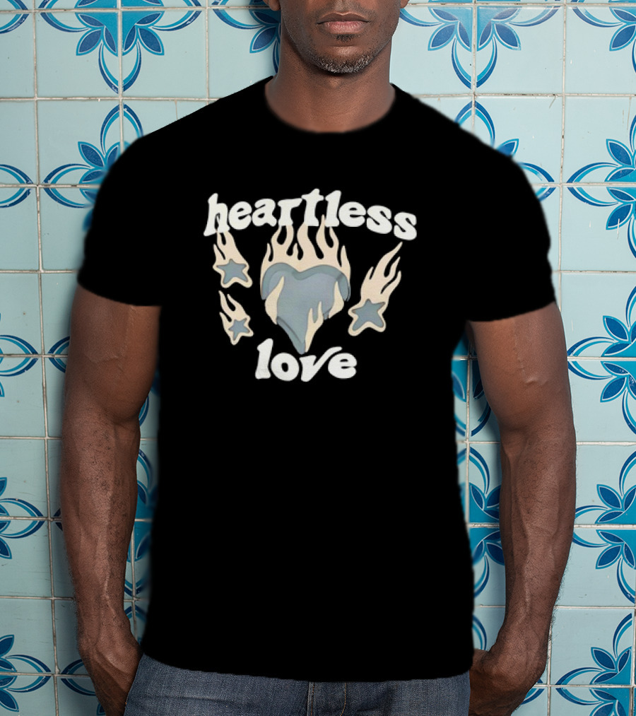 Heartless Love Flaming Heart And Stars T-Shirt