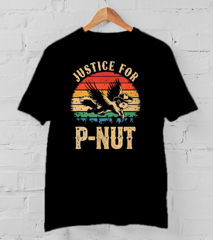 Justice For P-Nut Vintage Squirrel Lover Retro Sunset T-Shirt