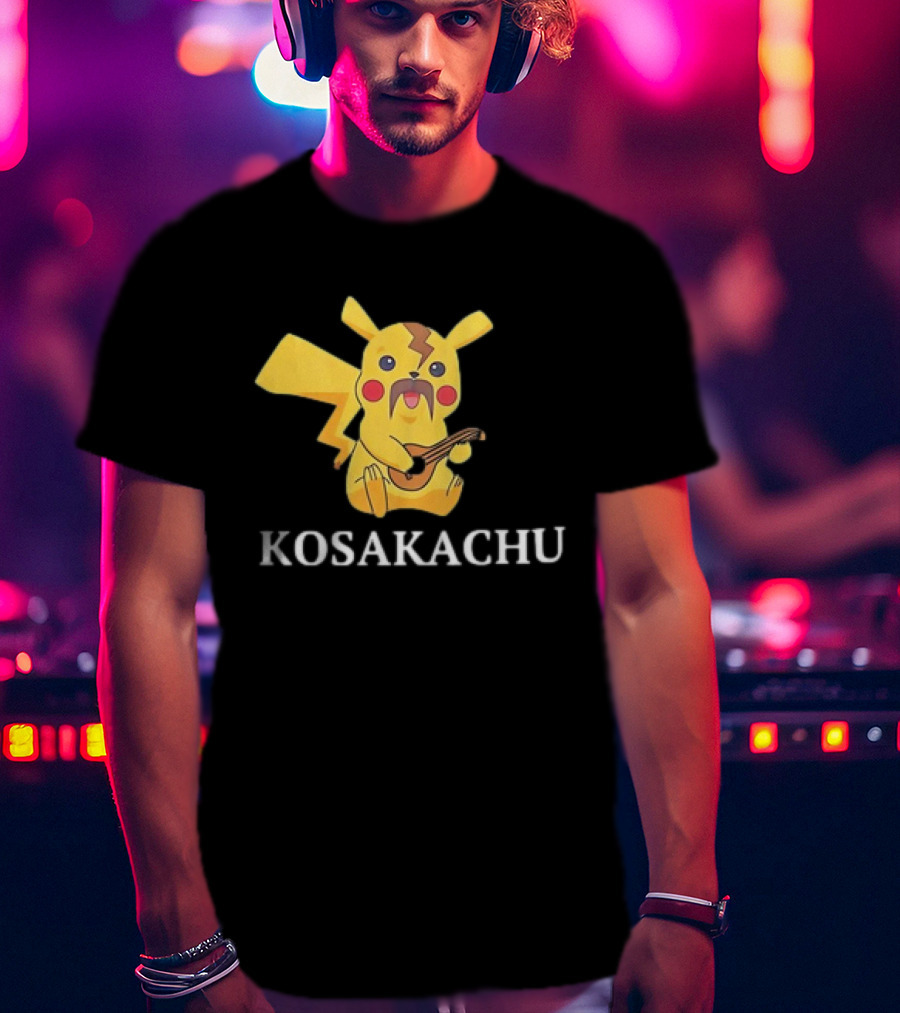 Kosakachu Pikachu Playing Guitar With Moustache T-Shirt