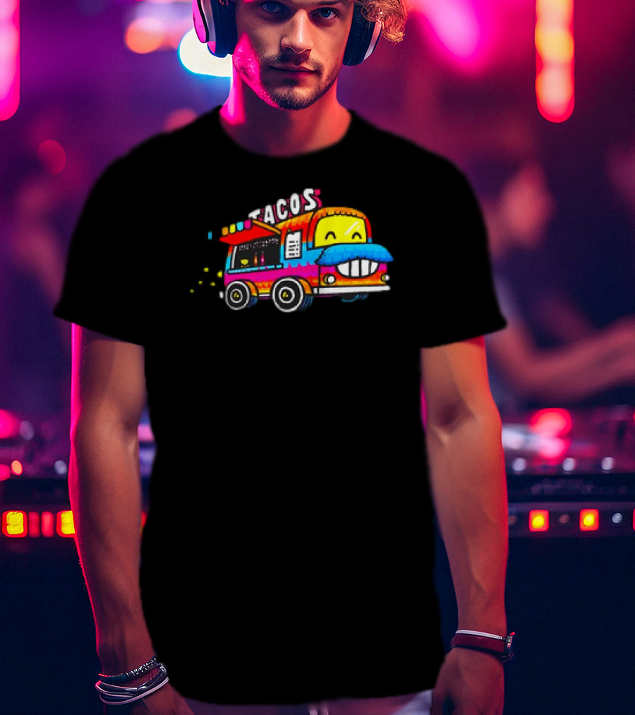 Tacos Tuesdays Colorful Food Truck With Happy Face T-Shirt