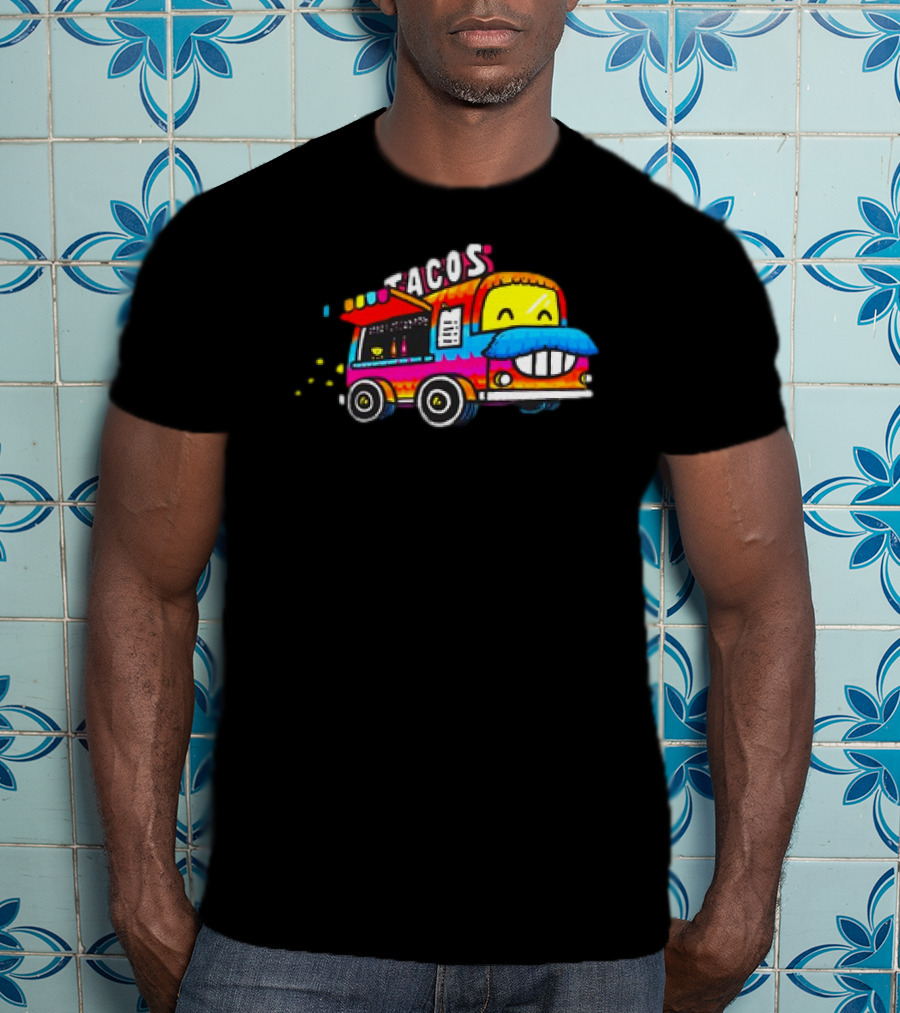Tacos Tuesdays Colorful Food Truck With Happy Face T-Shirt