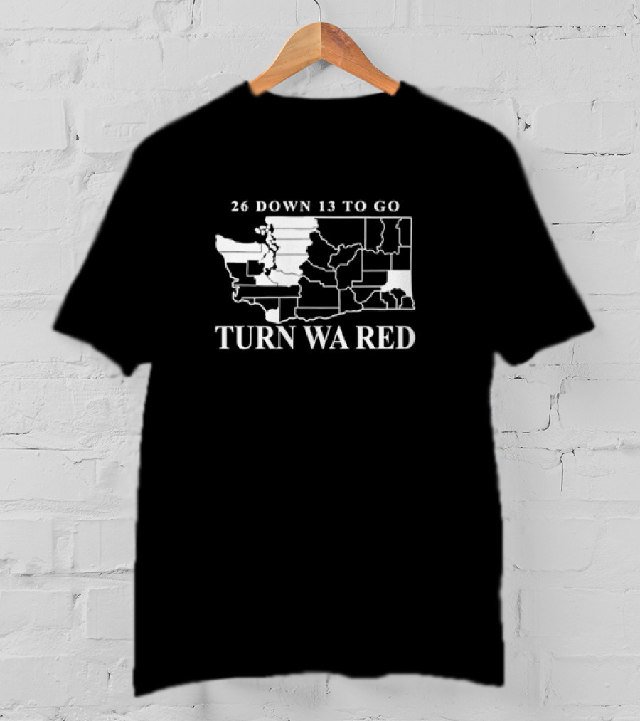 26 Down 13 To Go Turn WA Red Washington State Map T-Shirt