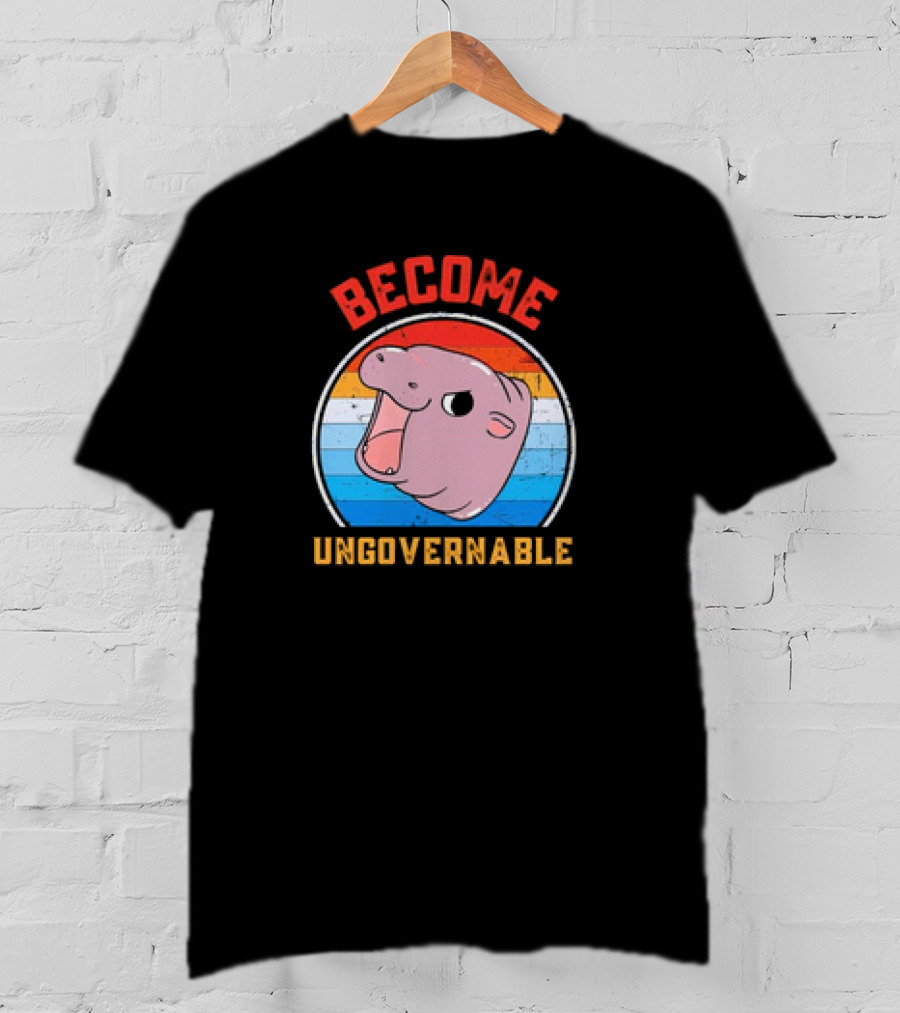 Become Ungovernable Moo Deng Vintage Hippo Retro Stripes T-Shirt