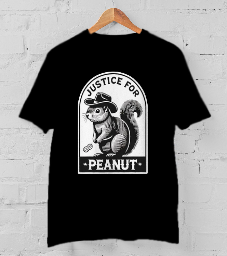 Justice For Peanut The Squirrel Funny Wanted Peanut Squirrel Retro Cowboy Hat T-Shirt