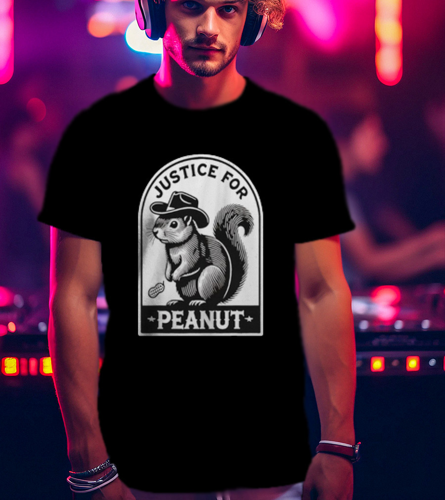 Justice For Peanut The Squirrel Funny Wanted Peanut Squirrel Retro Cowboy Hat T-Shirt