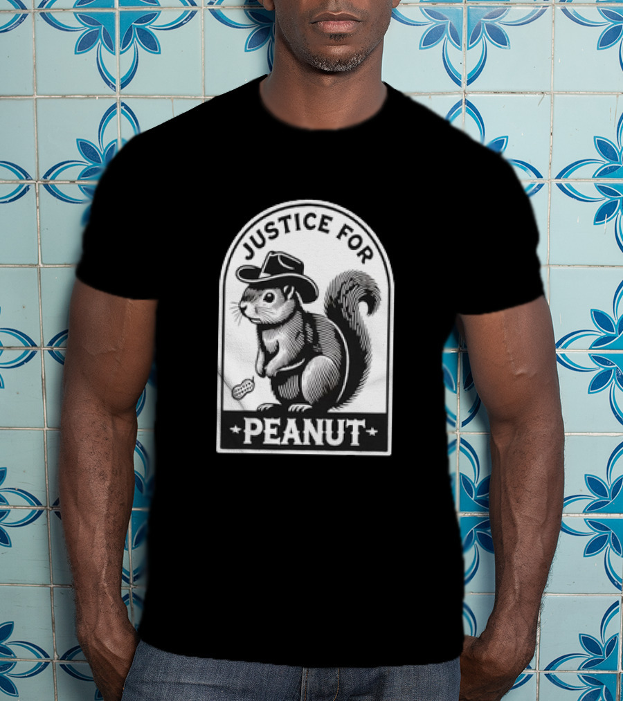 Justice For Peanut The Squirrel Funny Wanted Peanut Squirrel Retro Cowboy Hat T-Shirt