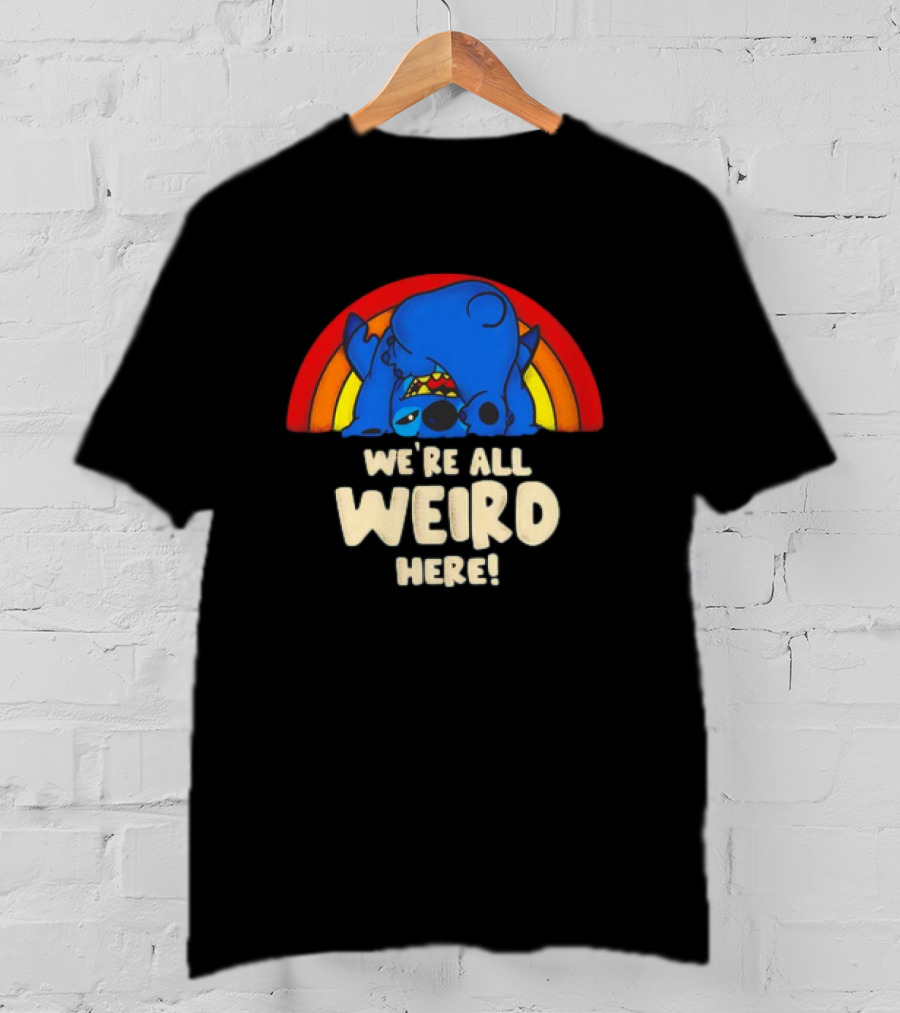 Stitch We're All Weird Here Rainbow T-Shirt