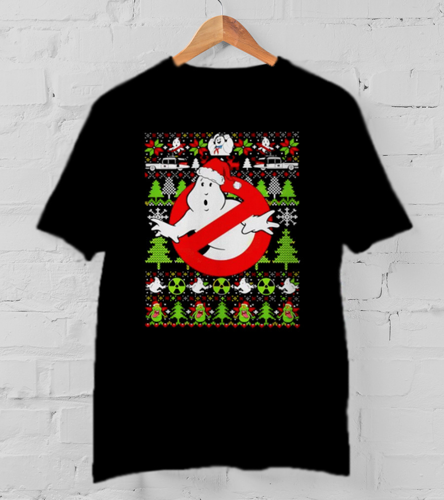 Ghostbusters No Ghost Symbol Christmas Sweater With Santa Hat And Ugly Sweater Icons T-Shirt