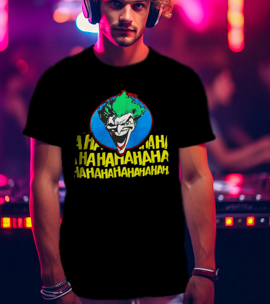 Joker DC Comics 1989 Hahahaha Vintage Iconic Laughing Face And Text T-Shirt