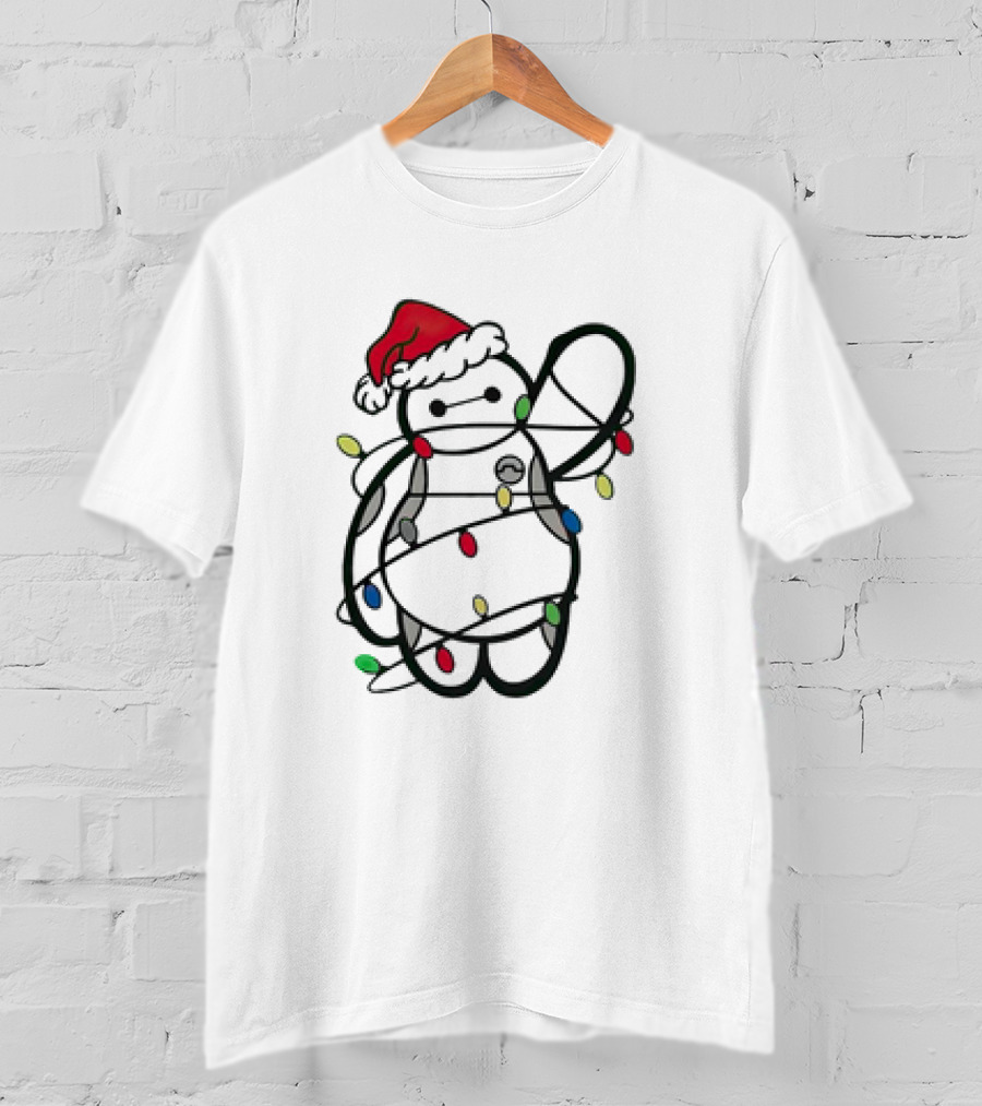 Baymax Wrapped In Christmas Lights Wearing Santa Hat T-Shirt