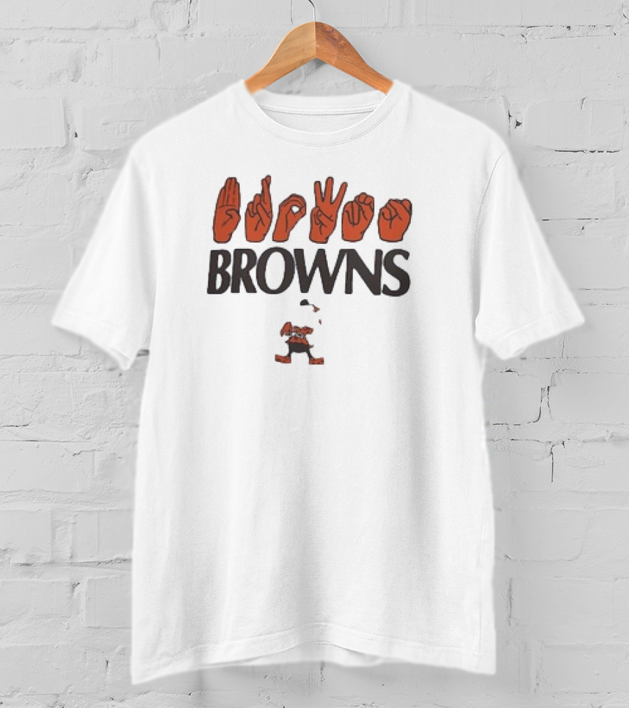 Cleveland Browns NFL ASL Love Sign Language Browns Mascot T-Shirt