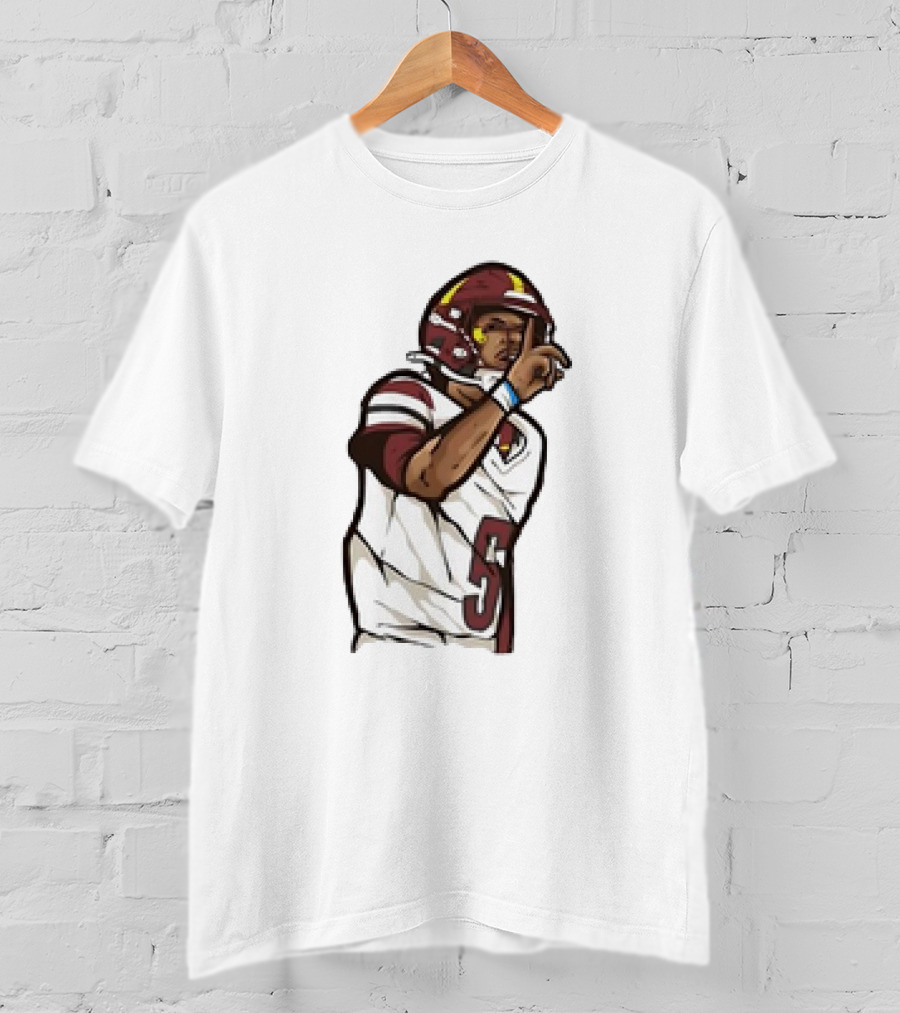 Jayden Daniels Shhh Gesture Cartoon Football Player Number 5 T-Shirt