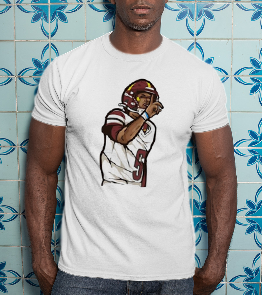 Jayden Daniels Shhh Gesture Cartoon Football Player Number 5 T-Shirt