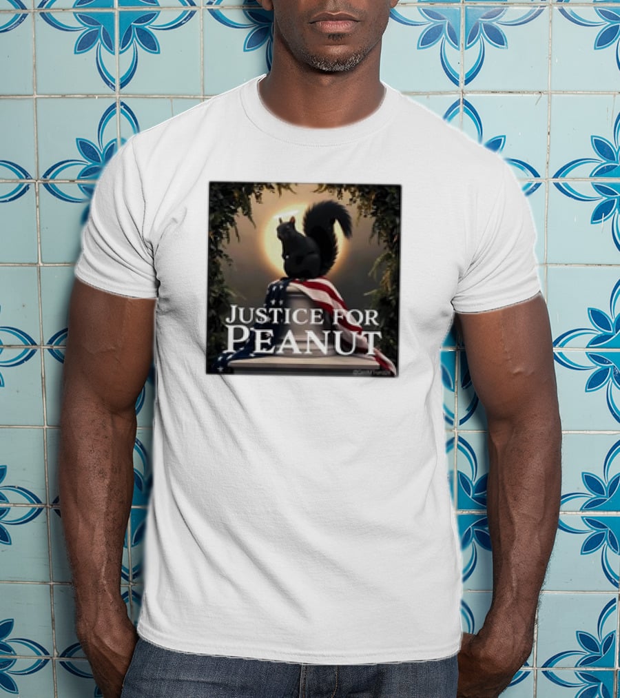 Justice For Peanut The Squirrel With American Flag Iconography T-Shirt