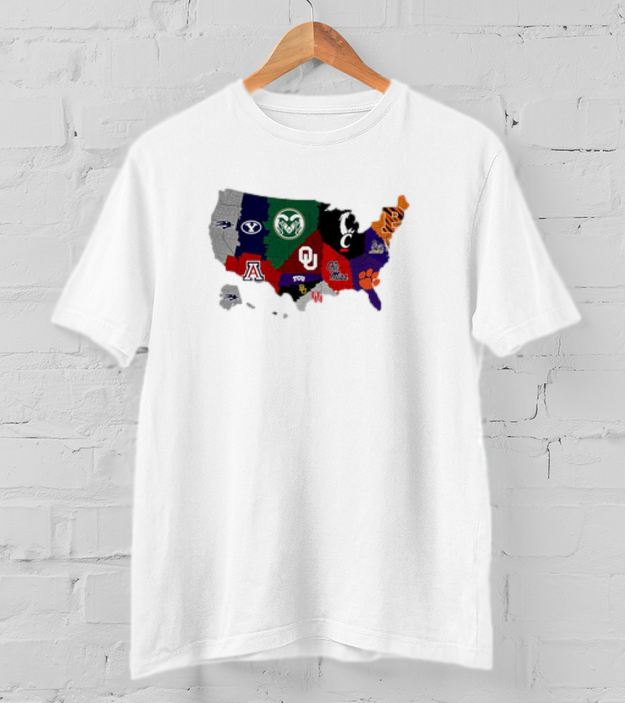 Map Of College Football Teams Featuring Big 12 Undefeated 13 T-Shirt