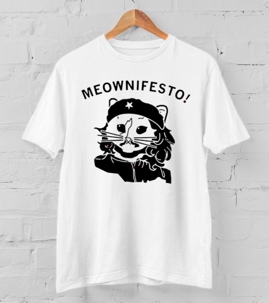 Meownifesto Cat Wearing Revolutionary Style Beret With Star T-Shirt