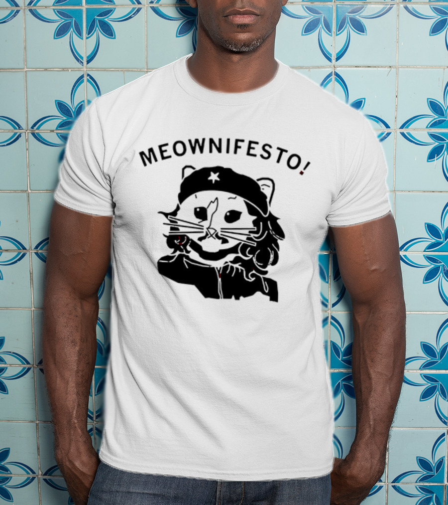 Meownifesto Cat Wearing Revolutionary Style Beret With Star T-Shirt