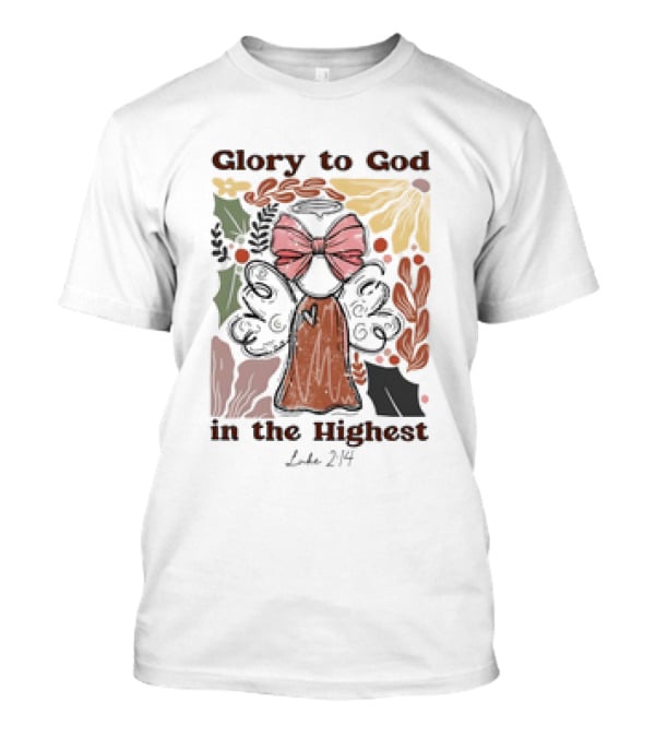 Glory To God In The Highest Luke 2:14 Retro Vintage Christian Angel Bow T-Shirt