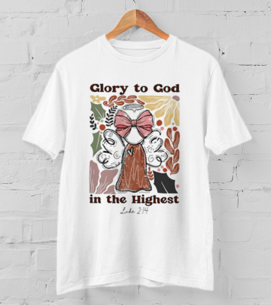 Glory To God In The Highest Luke 2:14 Retro Vintage Christian Angel Bow T-Shirt