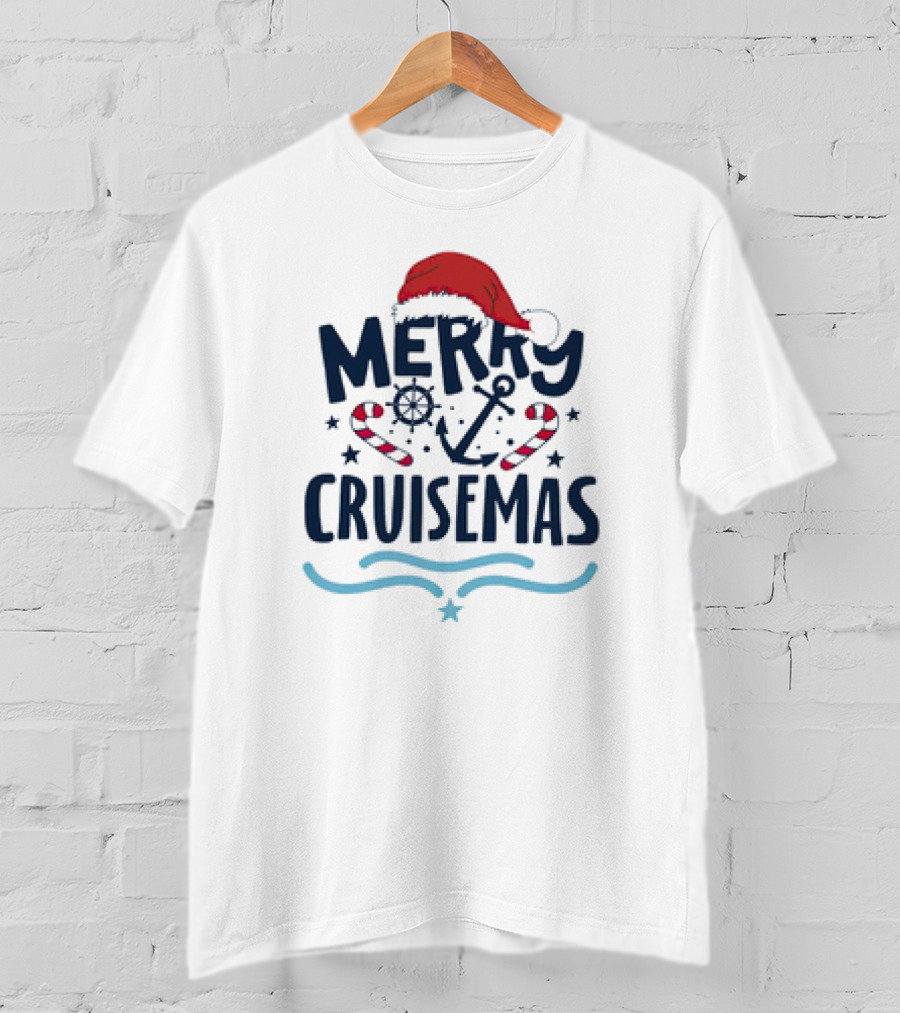 Merry Cruisemas Santa Hat Candy Cane Anchor Christmas T-Shirt