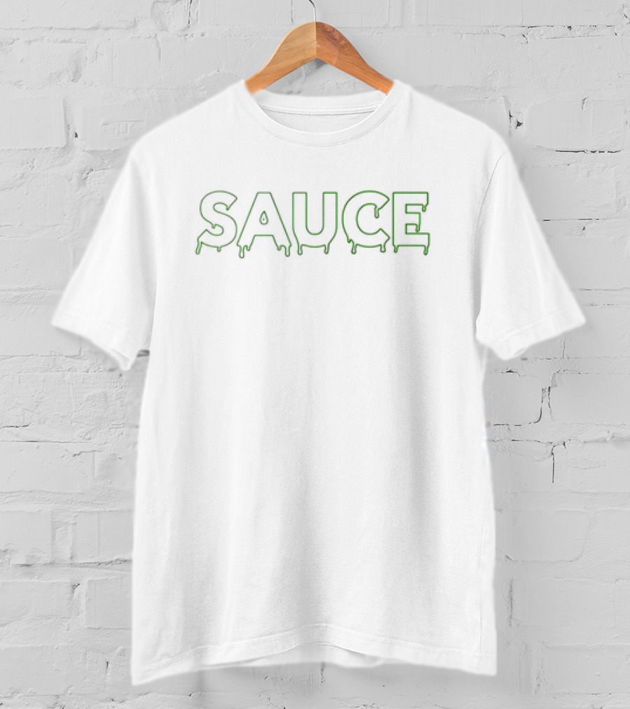 SAUCE Melting Drip Font Green Text T-Shirt