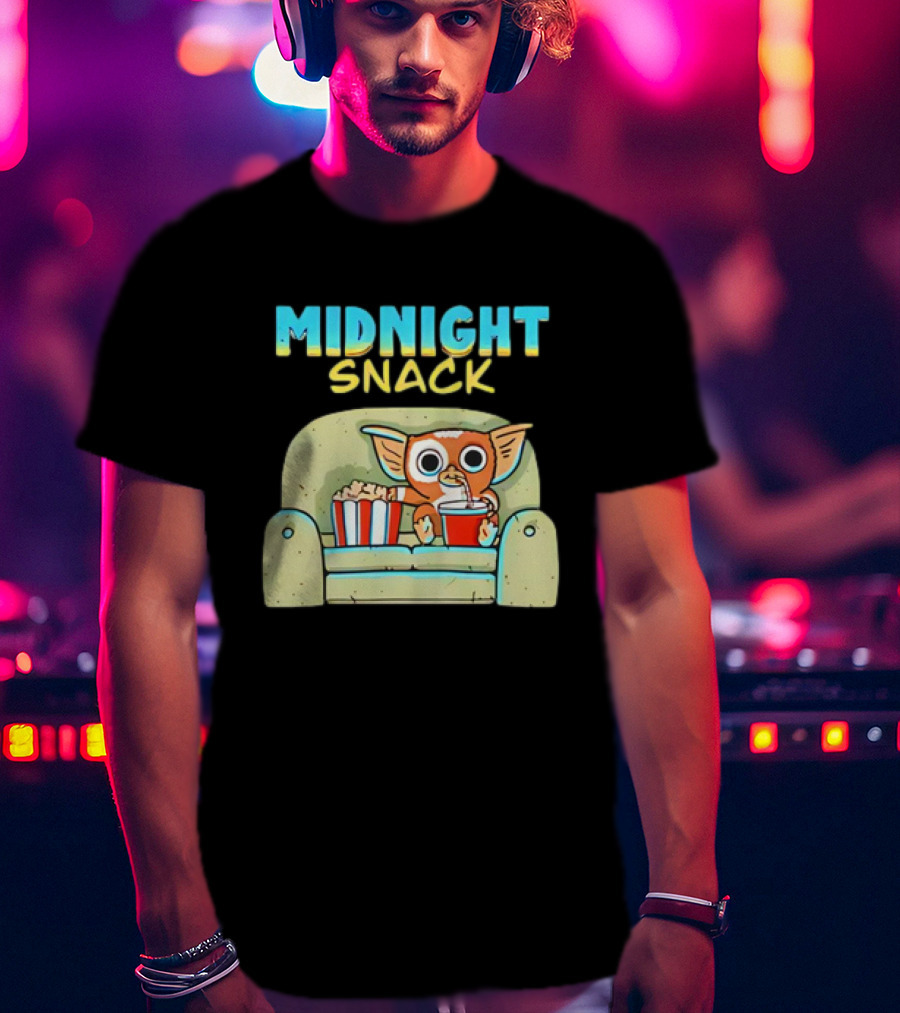 Midnight Snack Mogwai Relaxing On Couch With Popcorn And Soda T-Shirt