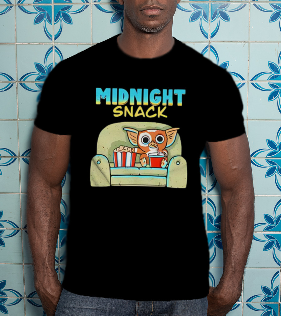 Midnight Snack Mogwai Relaxing On Couch With Popcorn And Soda T-Shirt