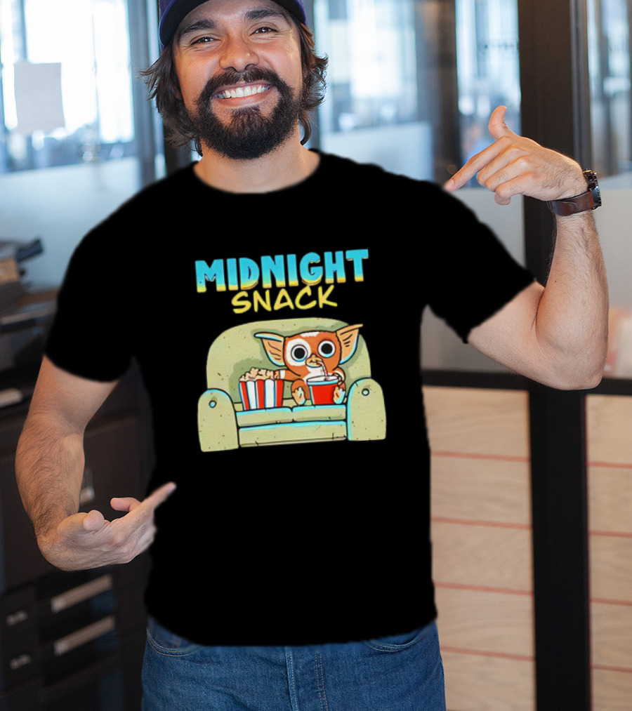 Midnight Snack Mogwai Relaxing On Couch With Popcorn And Soda T-Shirt
