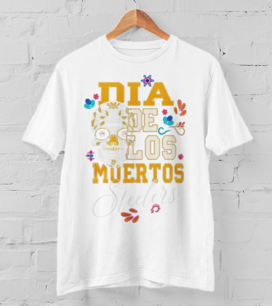 Pittsburgh Steelers Dia De Los Muertos Skull Flowers T-Shirt