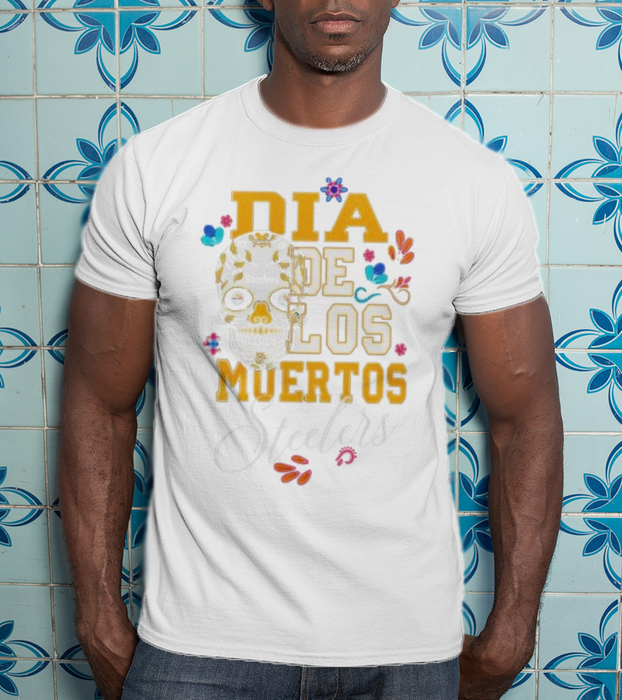 Pittsburgh Steelers Dia De Los Muertos Skull Flowers T-Shirt