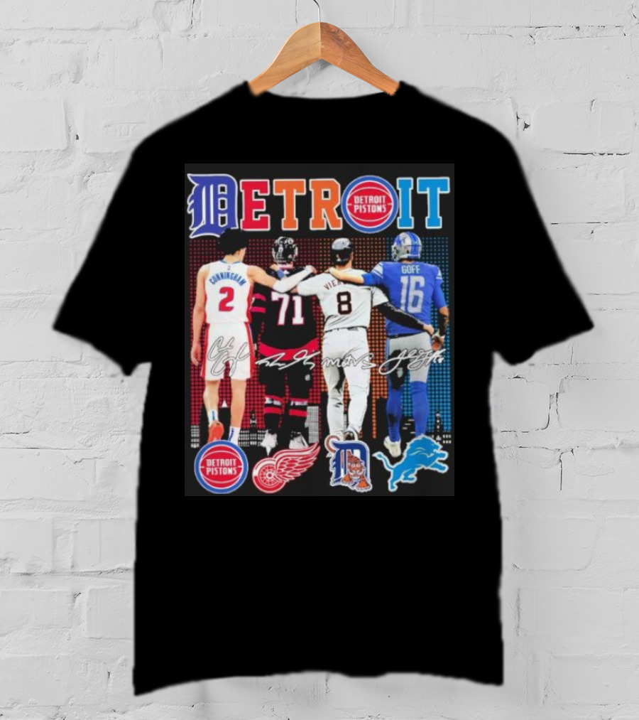 Detroit Pistons Red Wings Tigers Lions Cunningham Larkin Vierling Goff T-Shirt