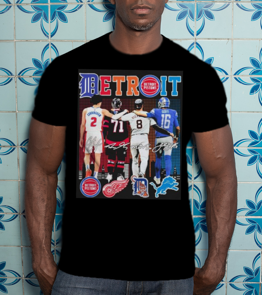 Detroit Pistons Red Wings Tigers Lions Cunningham Larkin Vierling Goff T-Shirt