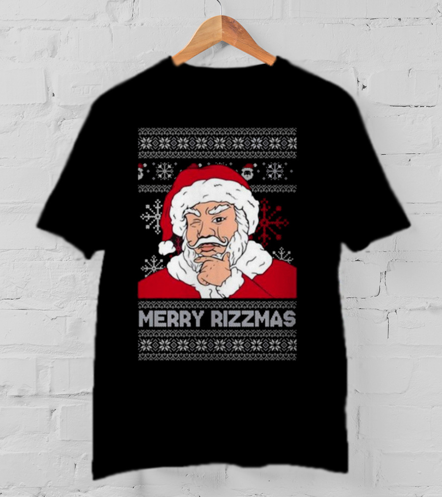 Santa Claus Merry Rizzmas Ugly Christmas Winking Santa T-Shirt