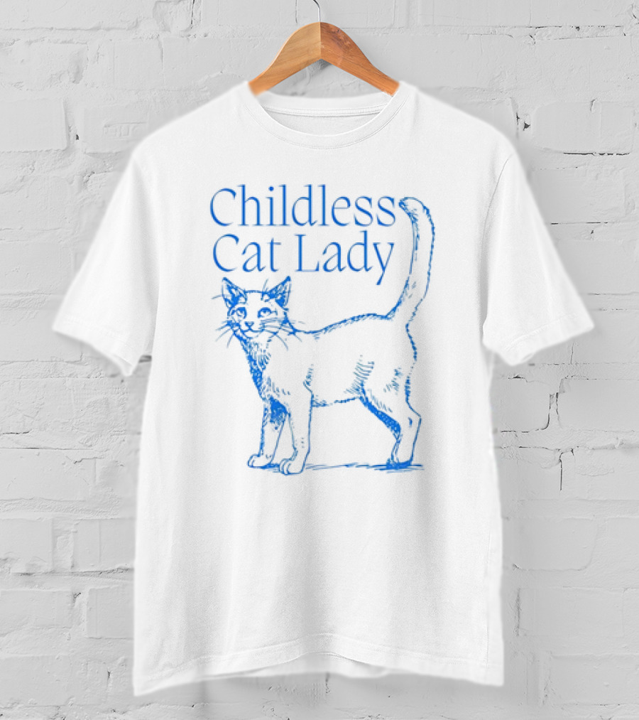 Childless Cat Lady Blue Sketch T-Shirt