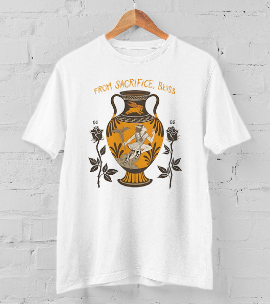 From Sacrifice Bliss Ancient Greek Vase Hermes And Roses T-Shirt