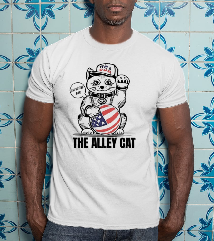 I'm Voting For The Alley Cat USA With American Flag Baseball Cap T-Shirt