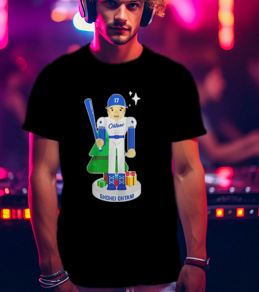 Shohei Ohtani Los Angeles Dodgers MLBPA Christmas Nutcracker With Tree And Gifts T-Shirt