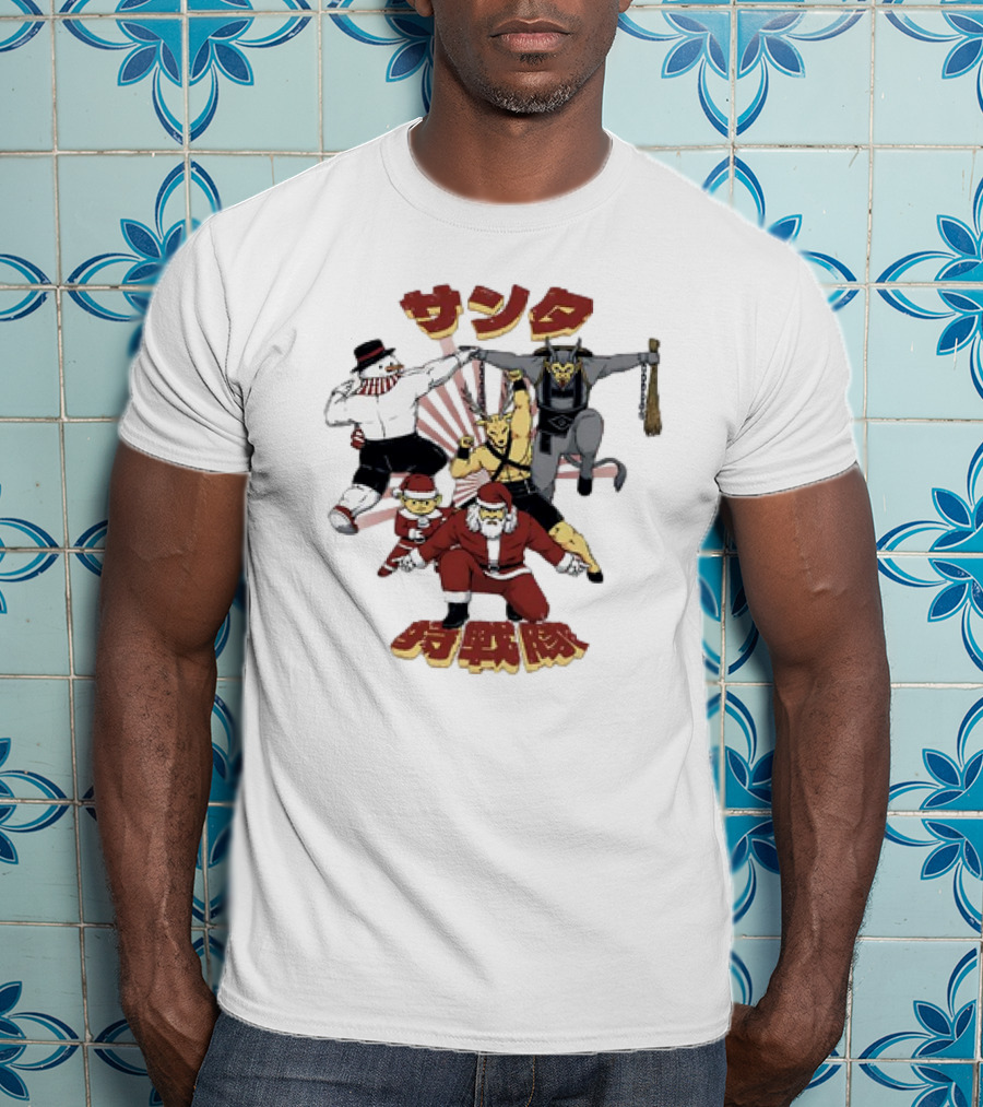 Santa Claus Krampus Frosty The Snowman Reindeer Elf Santa Force Christmas Team T-Shirt