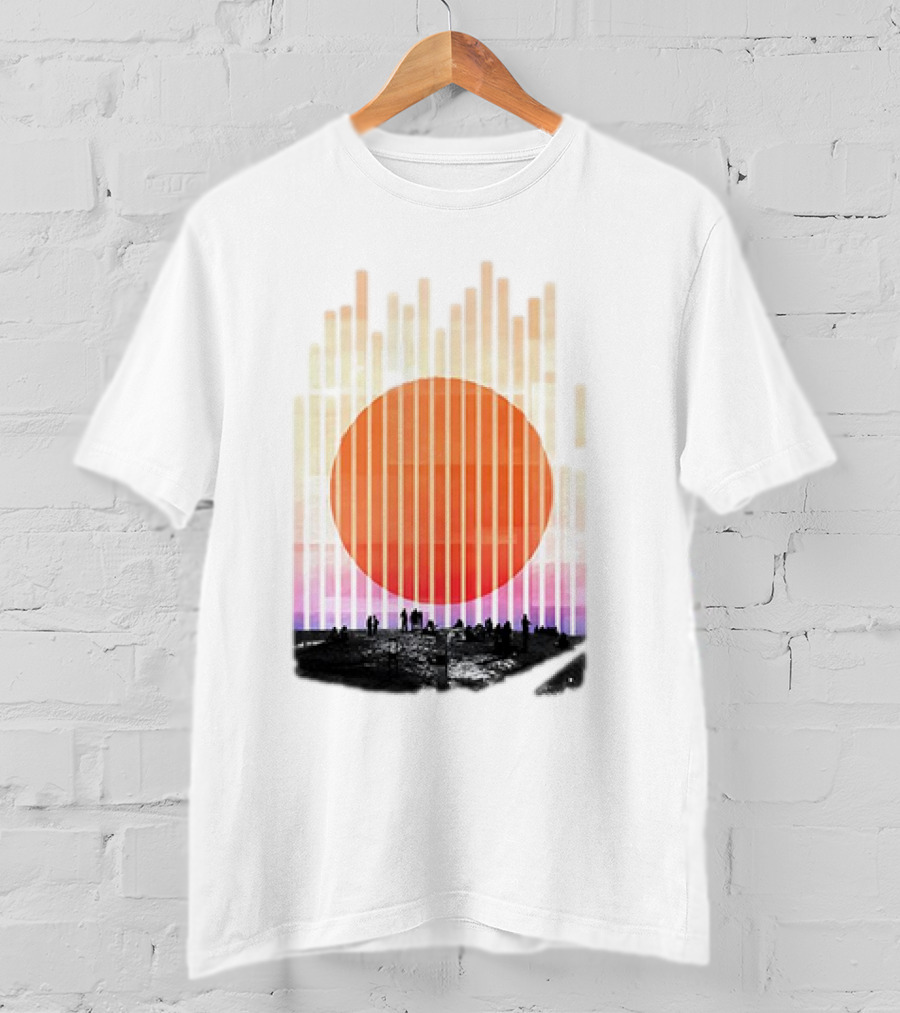 Stripe And Sun Vintage Sunset Silhouette On Horizon T-Shirt
