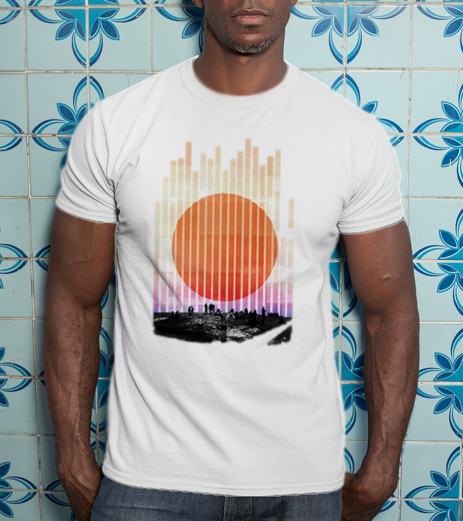 Stripe And Sun Vintage Sunset Silhouette On Horizon T-Shirt