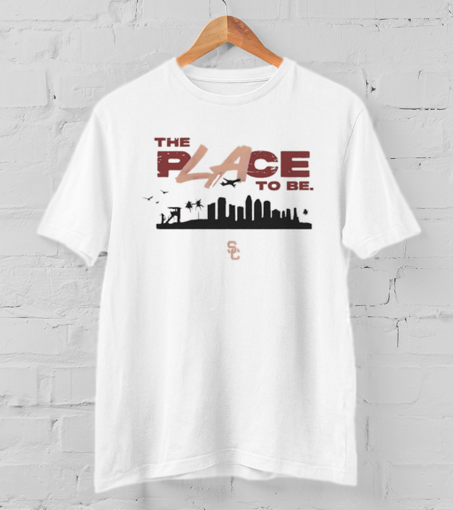 USC Trojans The Place To Be Skyline With SC Logo And Birds T-Shirt